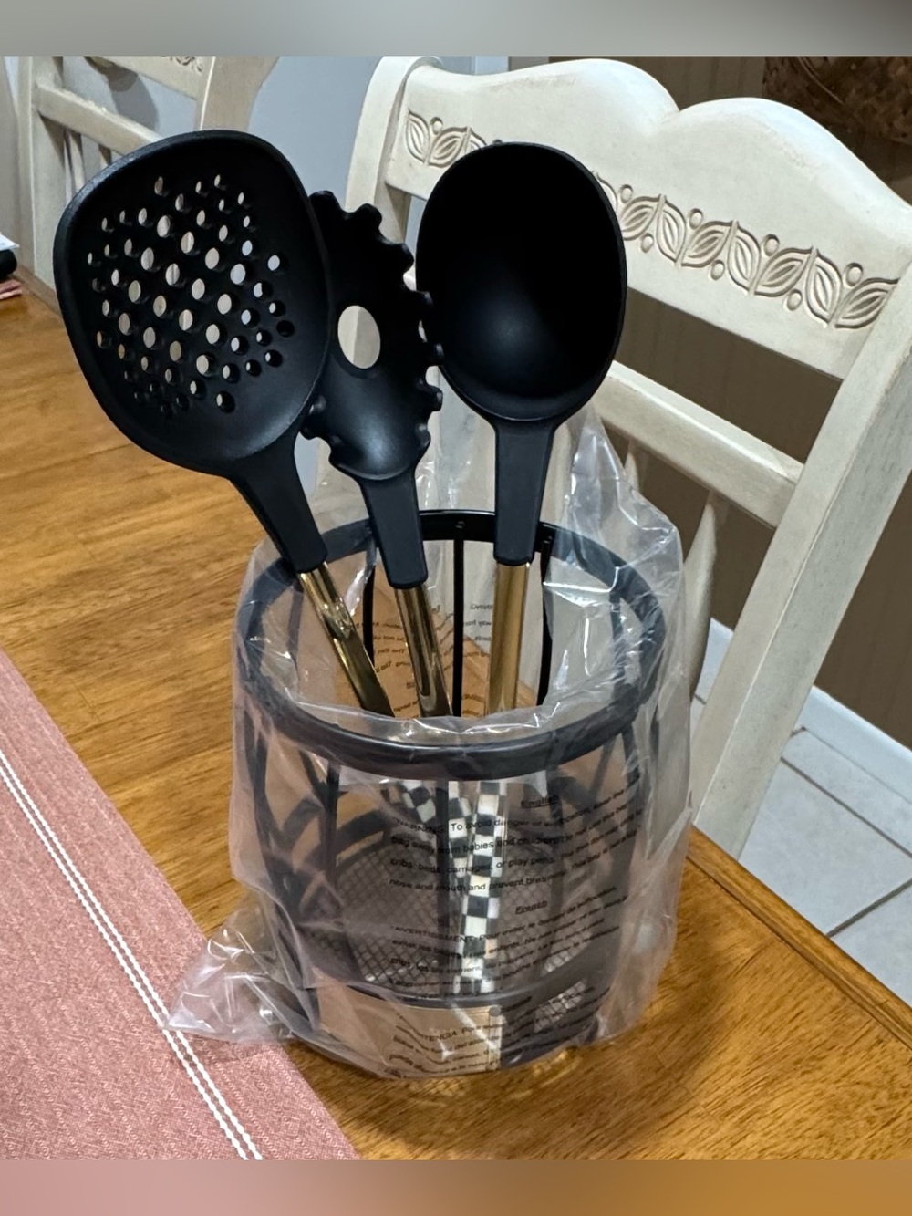 MacKenzie-Childs set of 3 Black and Gold Kitchen Utensil Set with Holder